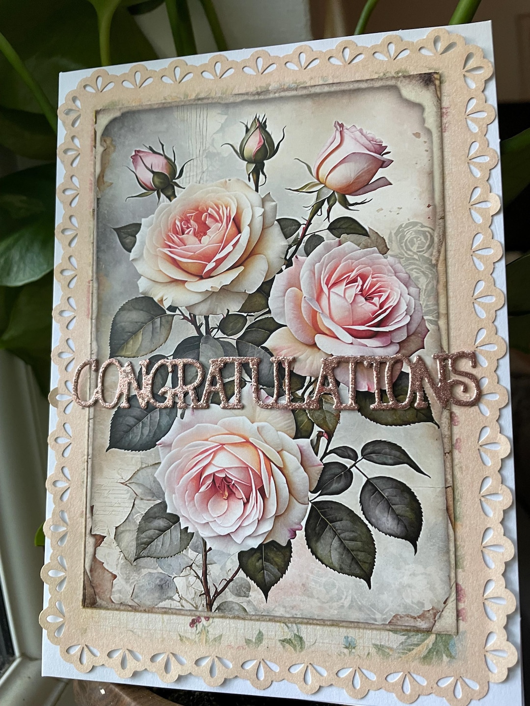 Congratulations Pink Roses Congratulations Card Rose Pink Card Handmade Card - Etsy