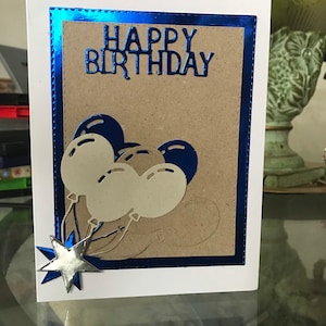 Verjaardagskaart voor een man, kaart voor zoon, kaart voor broer, kaart voor hem, ballonnenkaart, wenskaart, handgemaakte kaart, blauwe kaart