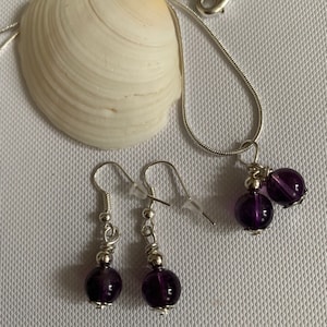 Collar y pendientes de amatista, hechos a mano personalizados, joyería de boda, regalo de damas de honor, regalo de graduación