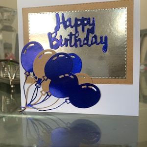 Verjaardagskaart voor een man, kaart voor hem, voor zoon, kaart voor echtgenoot, handgemaakte kaart, ballonnenkaart, blauwe kaart.