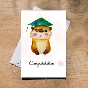 Otter Aquarell-Abschlusskarte - Glückwunschkarte - leere Notizkarte - College & Highschool-Abschlusskarten