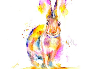 Bunny Watercolor Art Print, Rabbit Painting, Rabbit Art by Yui Kinney