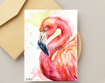 Tropical Flamingo Stationery: Watercolor Note Card- No FADE