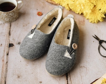 Felt Women's Grey Wool Slippers