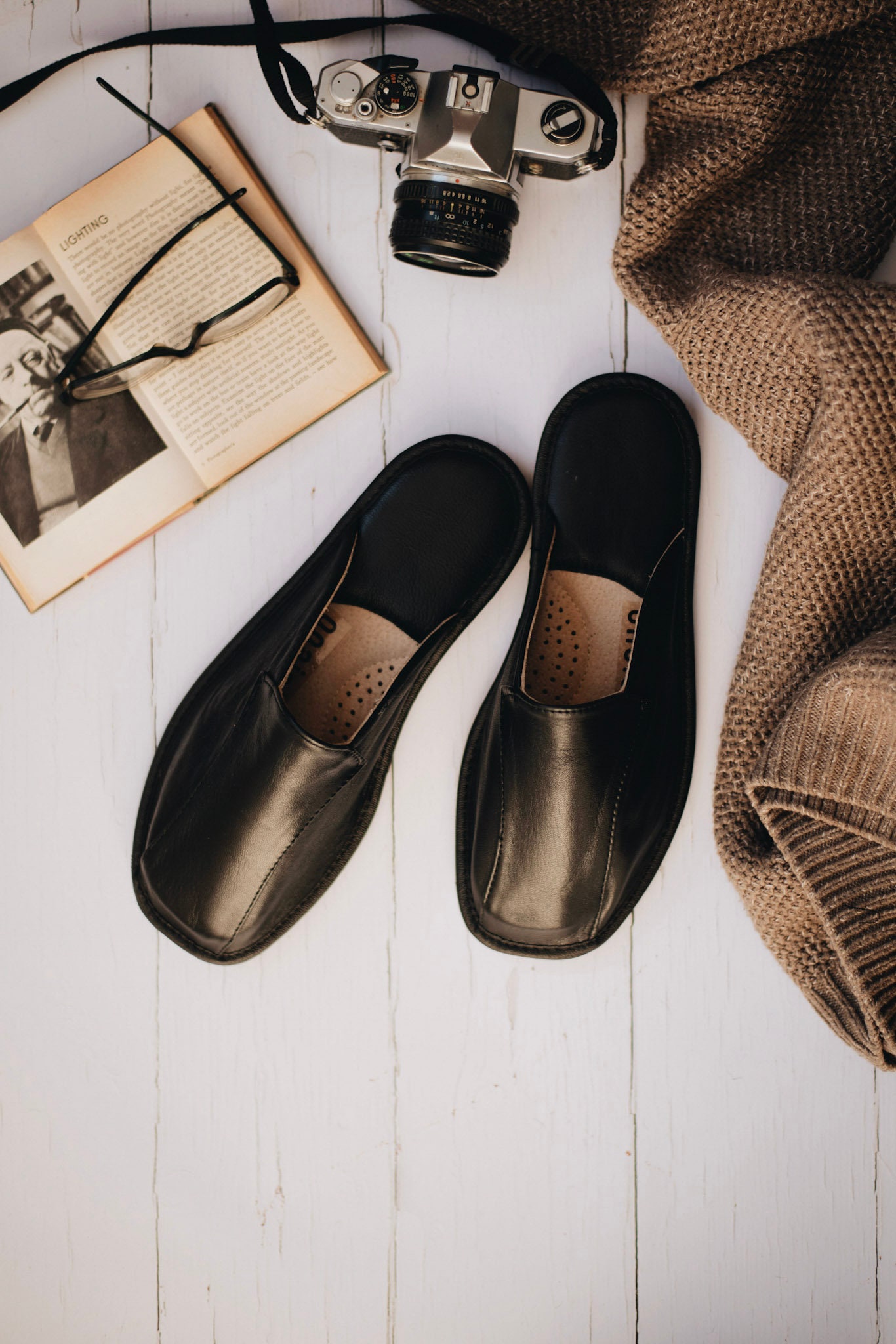 Men's Black Leather Slippers Etsy UK