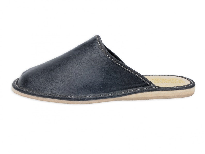 mens black leather slippers