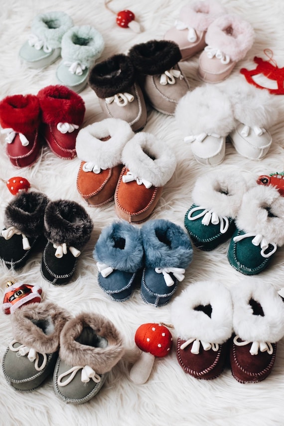 Kids Fur Slippers100% Natural SheepskinBaby Winter Socks Wool Boots 