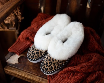 Leopard Print Sheepskin Slippers