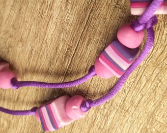 Pink and Purple Bead Necklace, Hand Crafted Geometric Necklace