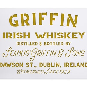 Irish Whiskey Stencil - vintage look Whisky box sign - old Whiskey crate DIY - home bar decor - Whiskey gift - large Whiskey decor stencil