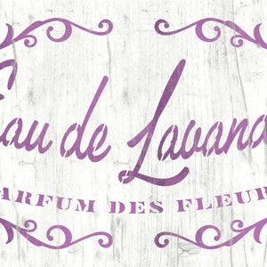 French Lavender perfume stencil vintage script label with ornaments shabby chic textile decoration nostalgic craft decor reusable image 2