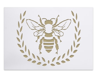 Bee and Laurel stencil - large detailed honeybee stencil - DIY wall or furniture decor painting