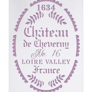 French Nostalgic Vintage Stencil - Old Script Label with Ornaments and Border - Shabby Chic Style France Sign - Textile Crafts - DIY Decor