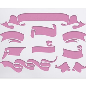 Stencil with Vintage Style Scrolls and Banners - Antique Script Label Decor - Shabby Chic Craft Decor Flags - Flourishes Embellishments