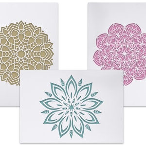 Set of 3 Mandala stencils - large flower Mandalas - DIY decoration stencils - creative design for fabric, stone, wood, furniture, walls