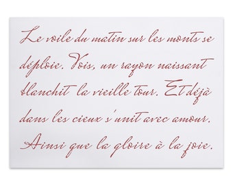 Old french script allover stencil - french poem - shabby chic typography stencils for furniture - vintage look romantic lettering wall decor