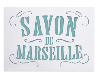 French vintage look stencil - Savon de Marseille - shabby chic painting stencil - furniture decor - soap imprint bathroom decoration stencil