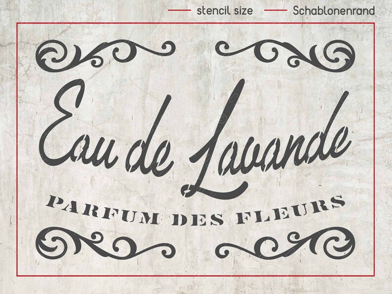 French Lavender perfume stencil vintage script label with ornaments shabby chic textile decoration nostalgic craft decor reusable image 3