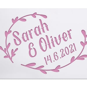 Stencil di nozze individuali - arredamento rustico - stencil fai-da-te per matrimoni - stencil di nozze personalizzati - nomi personali e data - elementi floreali