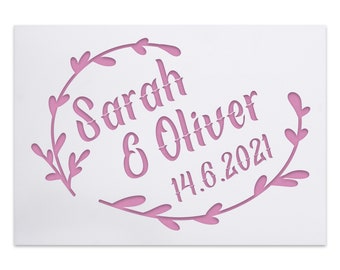 Individual wedding stencil - rustic decor - wedding DIY stencils - custom wedding stencils - personal names and date - floral elements