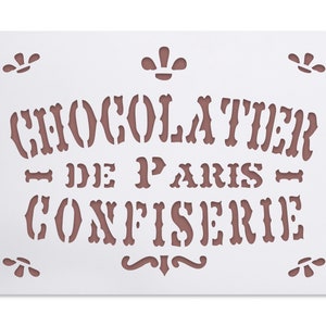 French vintage look stencil - Chocolatier de Paris - shabby chic furniture stencil - shabby decor - home decoration stencil - fabric stencil