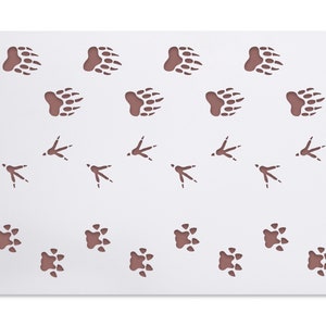 Stencil with Bear, Cat and Bird Footprints - Wilderness Pattern - Animal Tracks - Paw Print - Foot Print - DIY Nature Decor