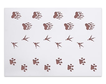 Stencil with Bear, Cat and Bird Footprints - Wilderness Pattern - Animal Tracks - Paw Print - Foot Print - DIY Nature Decor