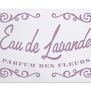 French Lavender perfume stencil vintage script label with ornaments shabby chic textile decoration nostalgic craft decor reusable image 1