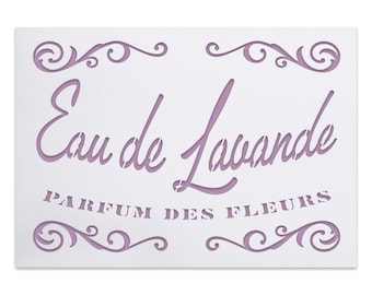 Eau de Lavande Shabby Chic Vintage Schablone - französisches vintage Label mit nostalgischer Schrift - Möbelgestaltung - Badezimmer Deko