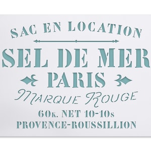 French antique burlap salt sack stencil - SEL DE MER Paris - vintage look stencil- shabby chic - furniture decor stencils - fabric stencil