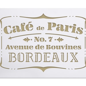 French Café de Paris shabby chic vintage stencil -  easy diy home decor - furniture stencils - multi use stencil for wood signs and walls