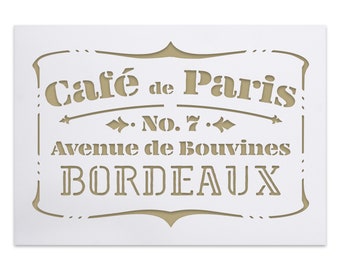 Café de Paris Shabby Chic Vintage Schablone - französische vintage Schrift - Airbrush stencil - Schablone für Wandgestaltung - Küchendeko