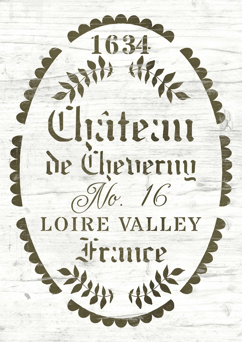 Französische Shabby Chic Vintage Schablone Schloss Chateau de Cheverny Frankreich Schild mit Nostalgischer Schrift DIY Möbelgestaltung Bild 2