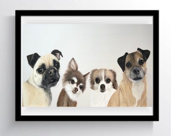 Quadruple x 4 subject Bespoke pastel pet portrait 40x50cms