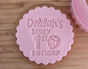 Berry First Birthday Theme Stamp For Biscuits Cupcakes Personalised