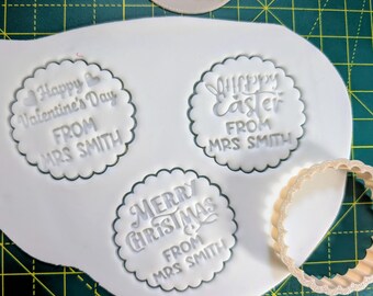 Sellos personalizados de galletas y cupcakes para profesores. Regalo para estudiantes. Diversas celebraciones: Navidad, Halloween, Eid, Diwali, San Valentín, Pascua.