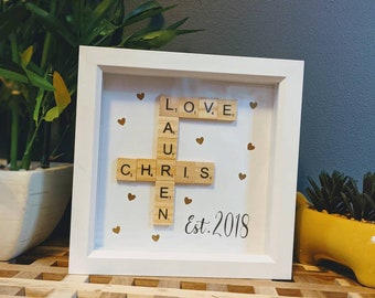 Scrabble Frame Couples Gift. Personalised Gift For Him Her Anniversary Birthday Gift. For Husband Wife Boyfriend Girlfriend.