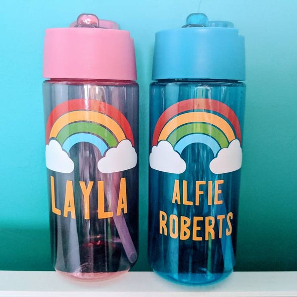 Personalised Children's Rainbow Water Bottle. Perfect for School or Nursery