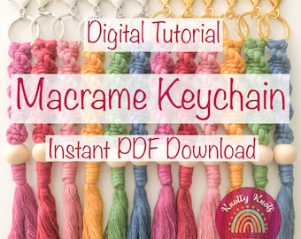 Macrame Keychain Spiral Pattern, Digital PDF Download, Macrame Keychain Tutorial, Step-by-Step Instructions, Instant Download. ENGLISH