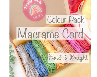 Macrame Cord 3mm-4mm, Premium Single Twisted Ply, Pack of 8 Cords - 5 metres each, UK Recycled Cotton, Custom Colours, Macrame Supplies