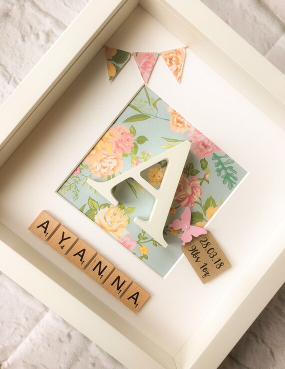 Personalised Box Frame Baby Gift Girls Gift For Room New Baby Christening Gift