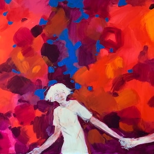 Supporto e amore dipinto • Arte acrilica che si tiene per mano • Coppia emotiva in astratto luminoso • Forza nella tenerezza • Originale extra large