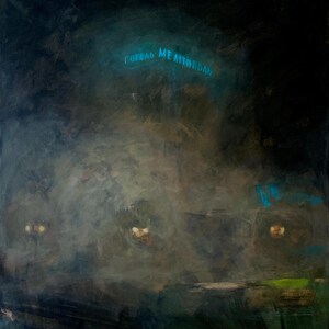 Hotel nocturno en la niebla • Pintura de paisaje urbano místico • Obra de arte extragrande • Recuerdo de una ciudad ucraniana • Arte original de Melitopol por Liona-de-Liv