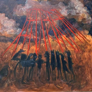 Pittura acrilica mistica su carta • Appunti di campo • Ombre e strutture surreali • Opera originale di Liona-de-Liv