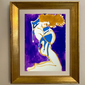 Original Girl and Cat Painting: Modern Abstract Art, Blue Colors (40x50 inches)