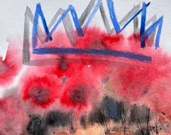 水彩画の少女の肖像画：夏の女王、花冠、ボヘミアン風の壁アート