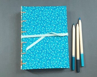 Blue Floral Hardcover Journal & Sketchbook, Handbound Blank Journal, Unlined Personal Writing Journal, Notebook, Daily Diary and Sketchbook