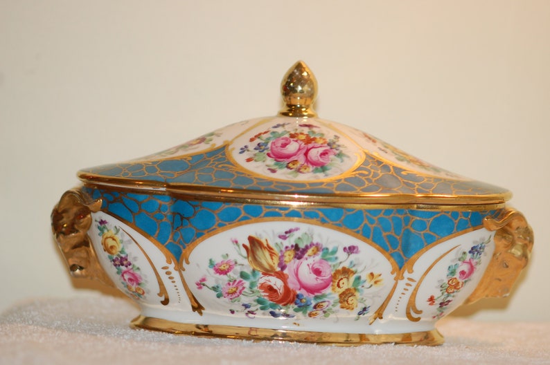 Antique Sevres Marked Handpainted French Porcelain Covered Bowl Etsy