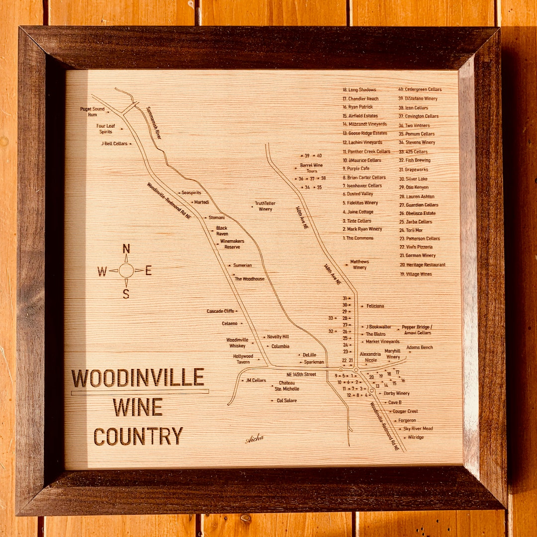 Woodinville Wine Country Wood Map Woodinville Wine Gift Etsy