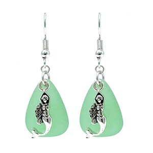 Sea Glass Jewelry, Silver Mermaid Cute Boho Earrings For Women, Unique Summer Blue Beach